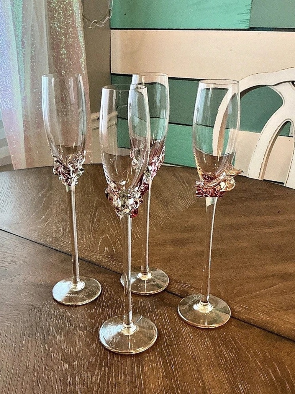 Ion Tamaian  Floral, pink Champagne Flutes Set of 4